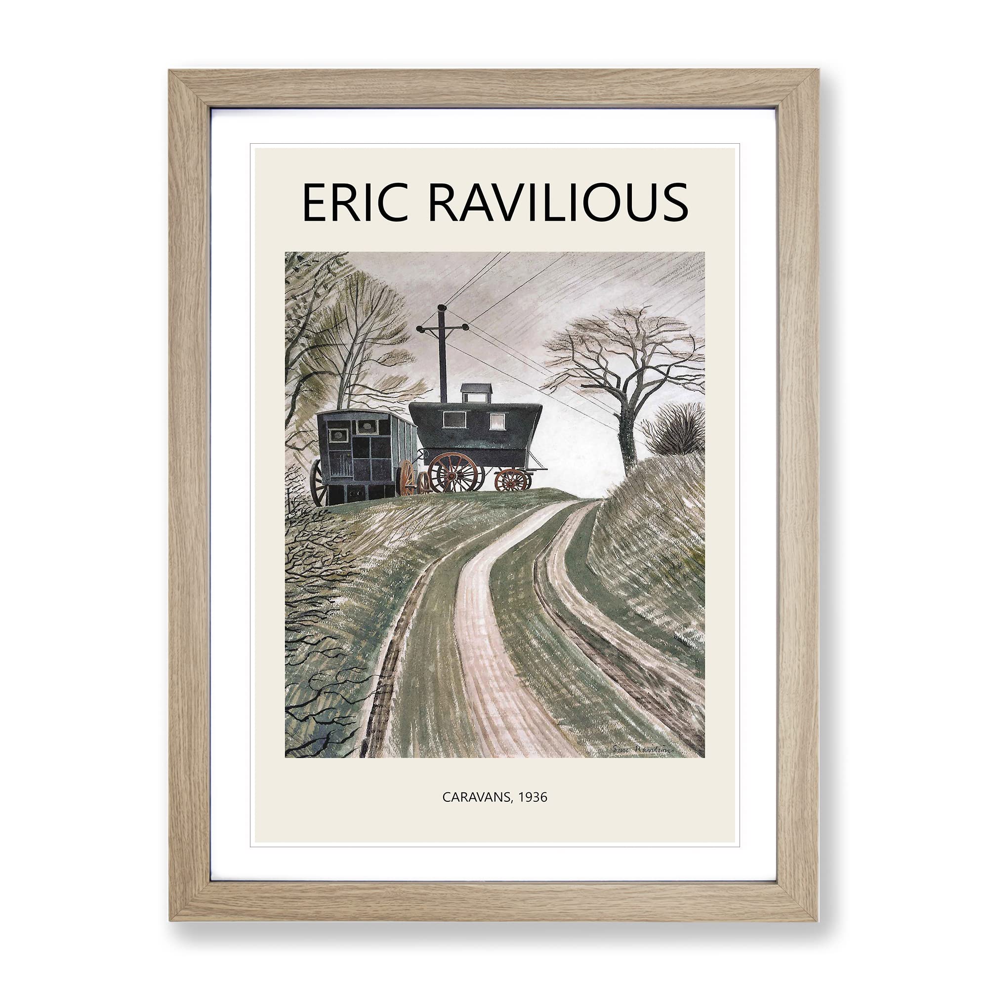 Cart On Hill By Eric Ravilious Exhibition Museum Painting Framed Wall Art Print, Ready to Hang Picture for Living Room Bedroom Home Office Décor, Oak A4 (34 x 25 cm)