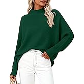 PRETTYGARDEN Womens Batwing Long Sleeve Sweaters Casual Mock Neck Ribbed Knit Cozy Pullover Sweater Tops 2026 Spring Clothes
