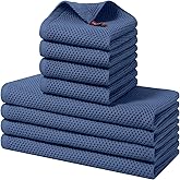 Homaxy 100% Cotton Kitchen Towels and Dishcloths Set, 12 x 12 Inches and 13 x 28 Inches, Set of 8 Bulk Kitchen Towels Set, Ultra Soft Absorbent Dish Cloths for Washing Dishes, Navy Blue