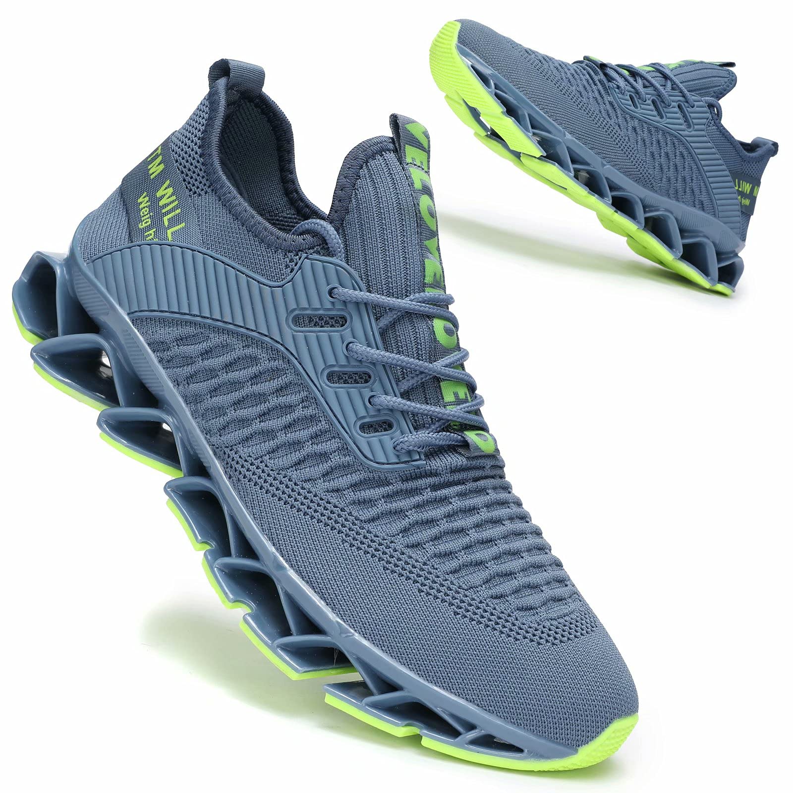 Photo 1 of Vooncosir Mens Running Shoes Comfortable Fashion Non Slip Blade Sneakers Work Tennis Walking Sport Athletic Trainers Blackish/Green