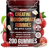 FitVitality Premium 200 Gummies Creatine Gummies - Formulation with Creatine, Vitamin C & B6 - Vegan, Non-GMO, Sugar-Free, Red Apple Flavor
