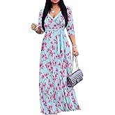 PinkPatty Plus Size Dresses for Women Casual Flowy Dress 3/4 Sleeve V Neck Wrap Dress