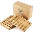 Shampoo Bar Holder Bamboo Soap Dish for Shower Wood Soap Dishes Wooden Soap Saver Tray Stand Self Draining Travel Soap Container Case for Bathroom Kitchen Bath Tub Razor Sponges, Waterfall Drain 2 PCS