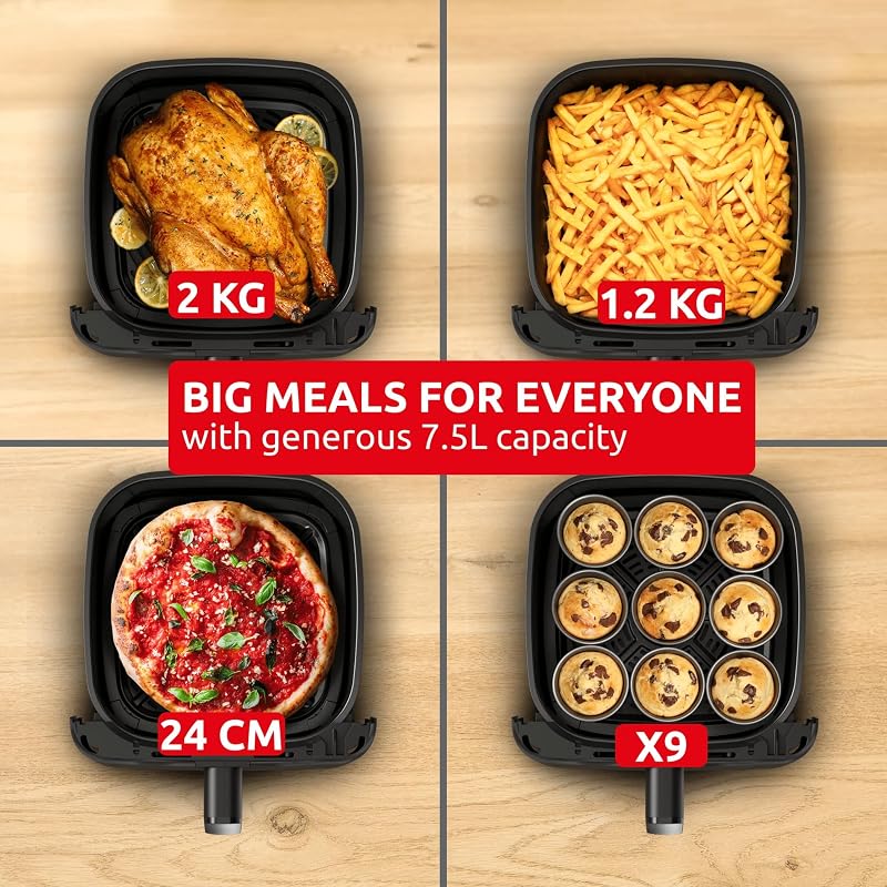 Easy Fry Mega Compact, Friggitrice ad Aria, Risparmio Energetico, Capacità 7.5L, Frontale Rimovibile, EZ866AF0