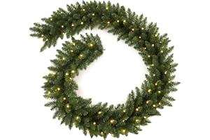 INSTREE CHRISTMAS 9 FT Pre-lit Christmas Garland Holiday Artificial 50 Led Light for Stairs Wall Door Indoor Outdoor Garland with Battery Operated Timer, for Home Decorations Fireplaces