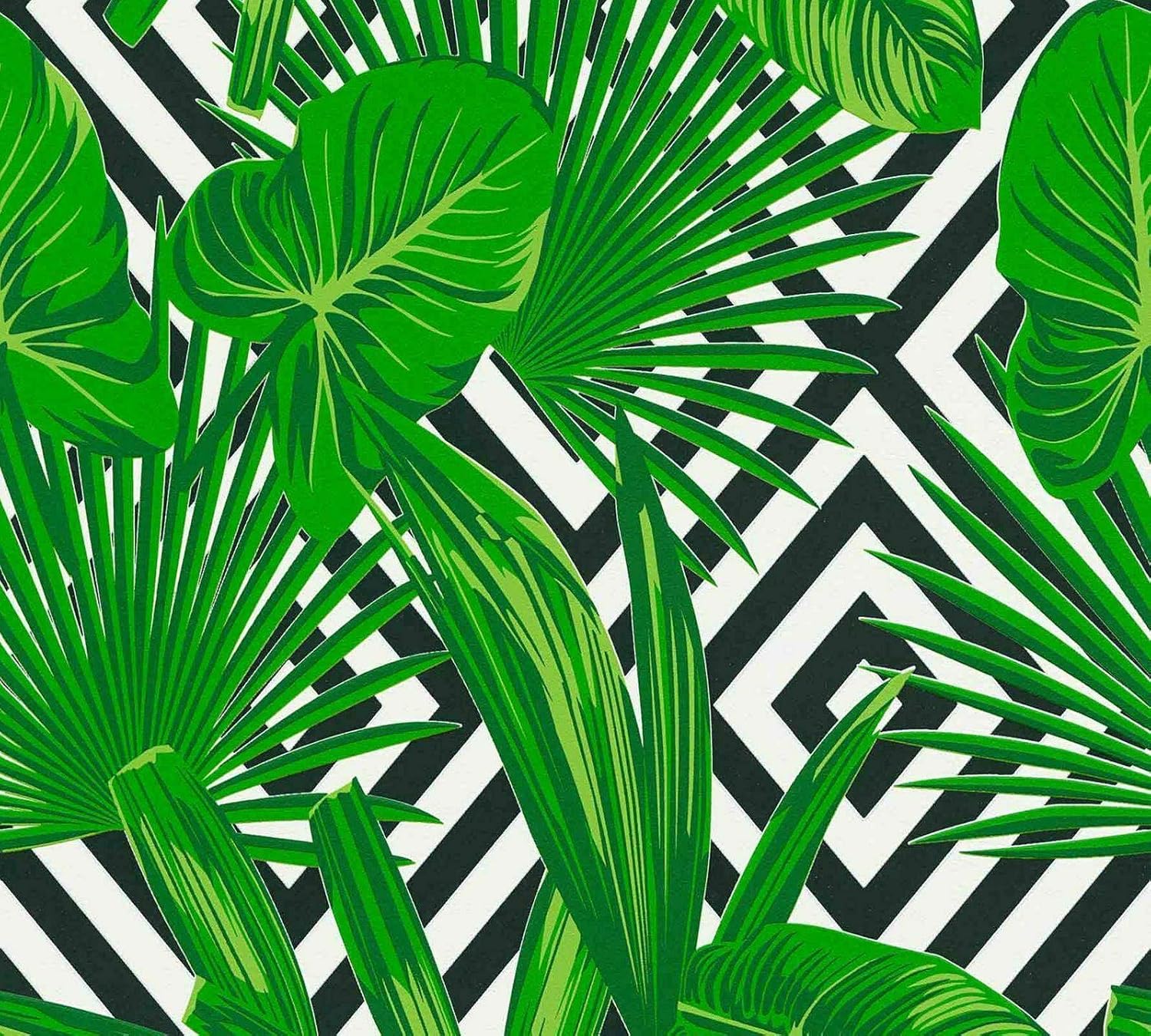 Tropical Leaf Wallpaper Leaves Diamond Geometric Green Black White Paste Wall From Y L Amazon Co Uk Diy Tools