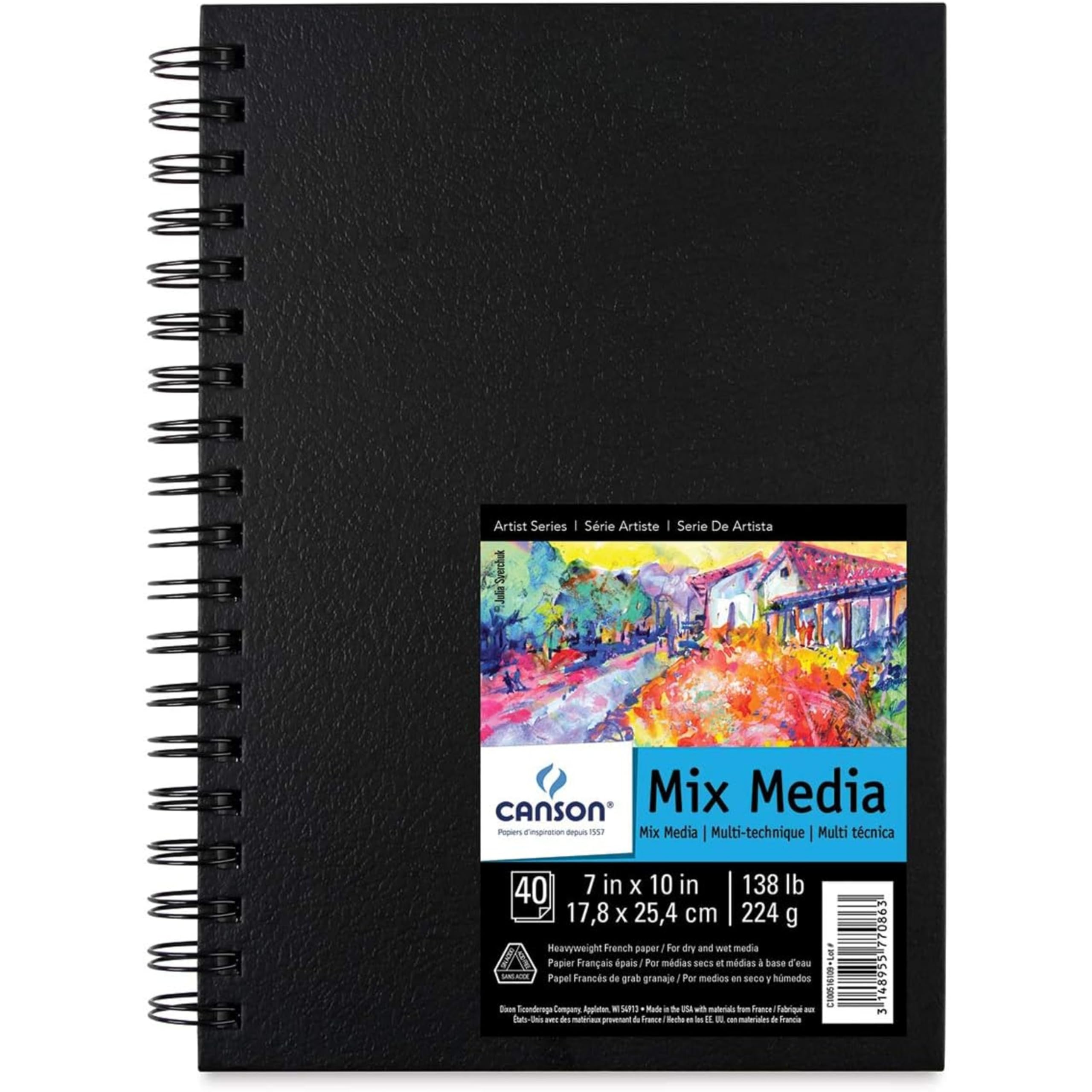 Canson Artist Series Mixed Media Book, Side Wire Bound, 7x10 inches, 40 Sheets - Lay Flat Art Notebook for Painting, Sketching, Drawing