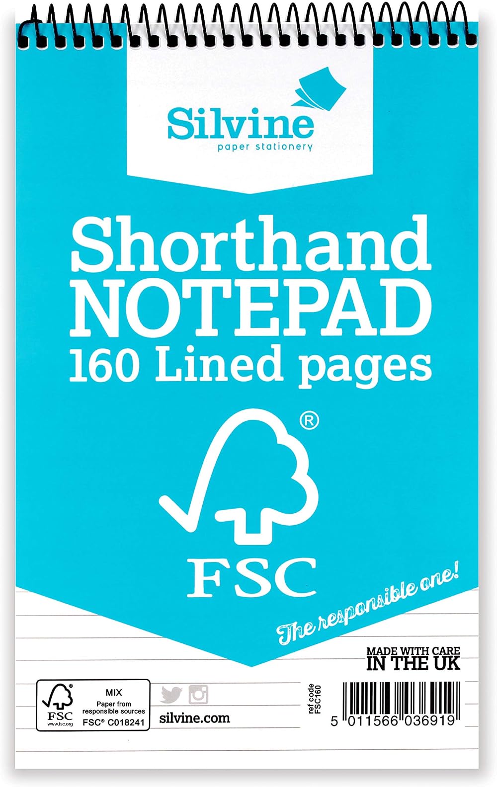 Silvine 8x5 Everyday FSC Shorthand Notebook 160 Pages 8mm Feint