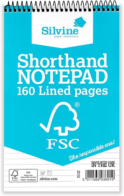 Silvine 8x5 Everyday FSC Shorthand Notebook 160 Pages 8mm Feint