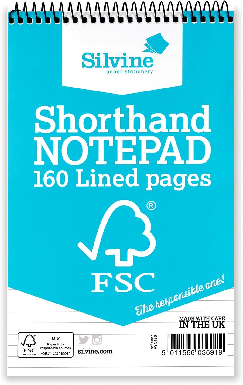 Silvine 8x5 Everyday FSC Shorthand Notebook 160 Pages 8mm Feint