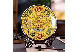 LIYAOLI Home Ceramic Decorative Plates for Display Feng Shui Decor Chinese Decorations Classical Colorful Flying Dragon Soaring Clouds Handmade Art Decor for Display Living Room Table