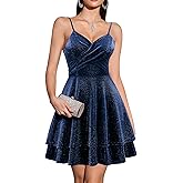 Timormode Women's Sparkly Homecoming Dresses Spaghetti Straps Short 2025 Cocktail Dresses Bow Back Sequin A-line Ruched Waist Prom Party Night Dress Navy XL
