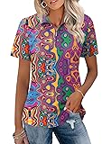 LOMON Womens Ladies Polo Shirts Collared Lapel 1/4