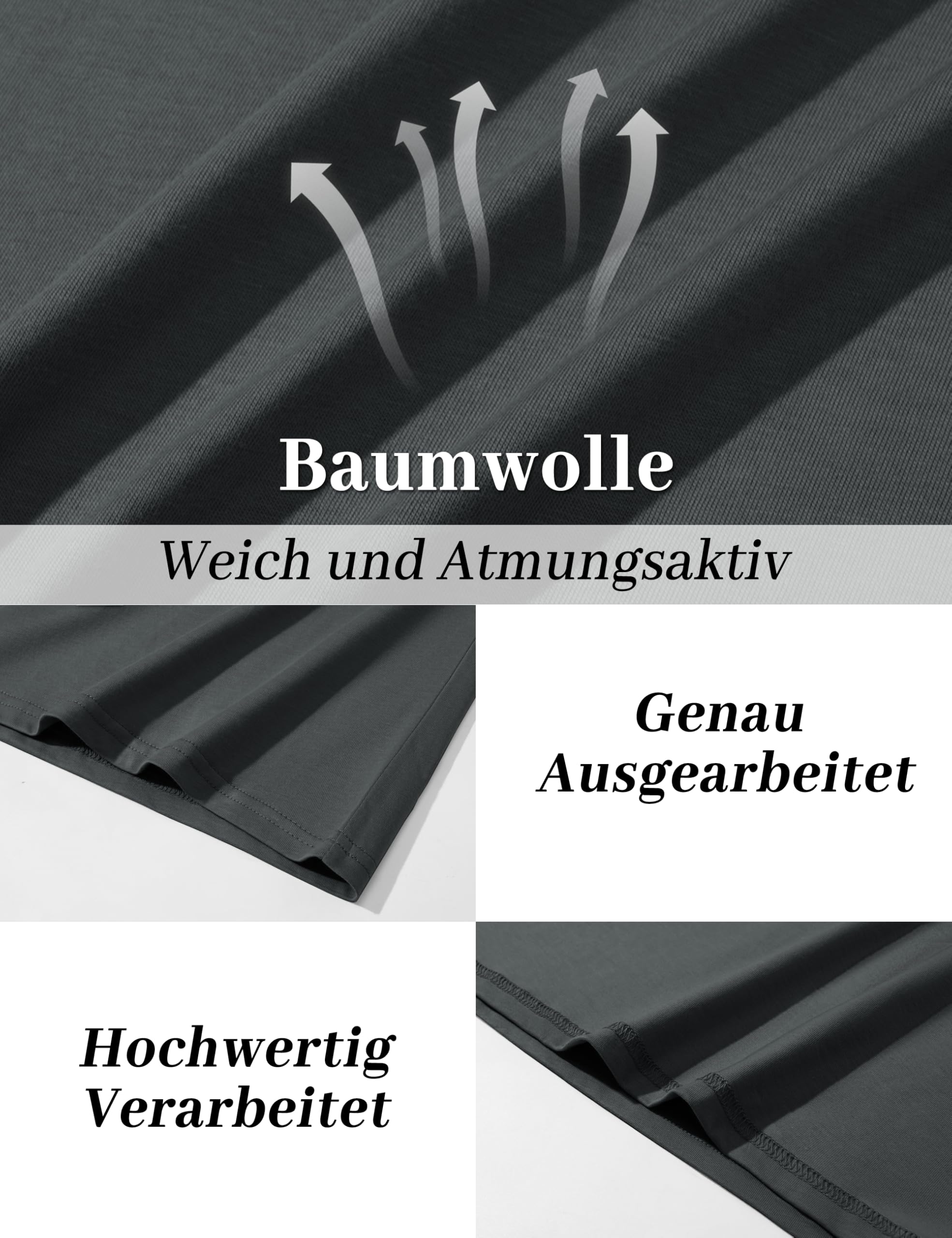 KEFITEVD Henley Herren Langarmhemd 3 Knopf Baumwolle lässig Frühling Übergang T-Shirt Dunkelgrau XL 6