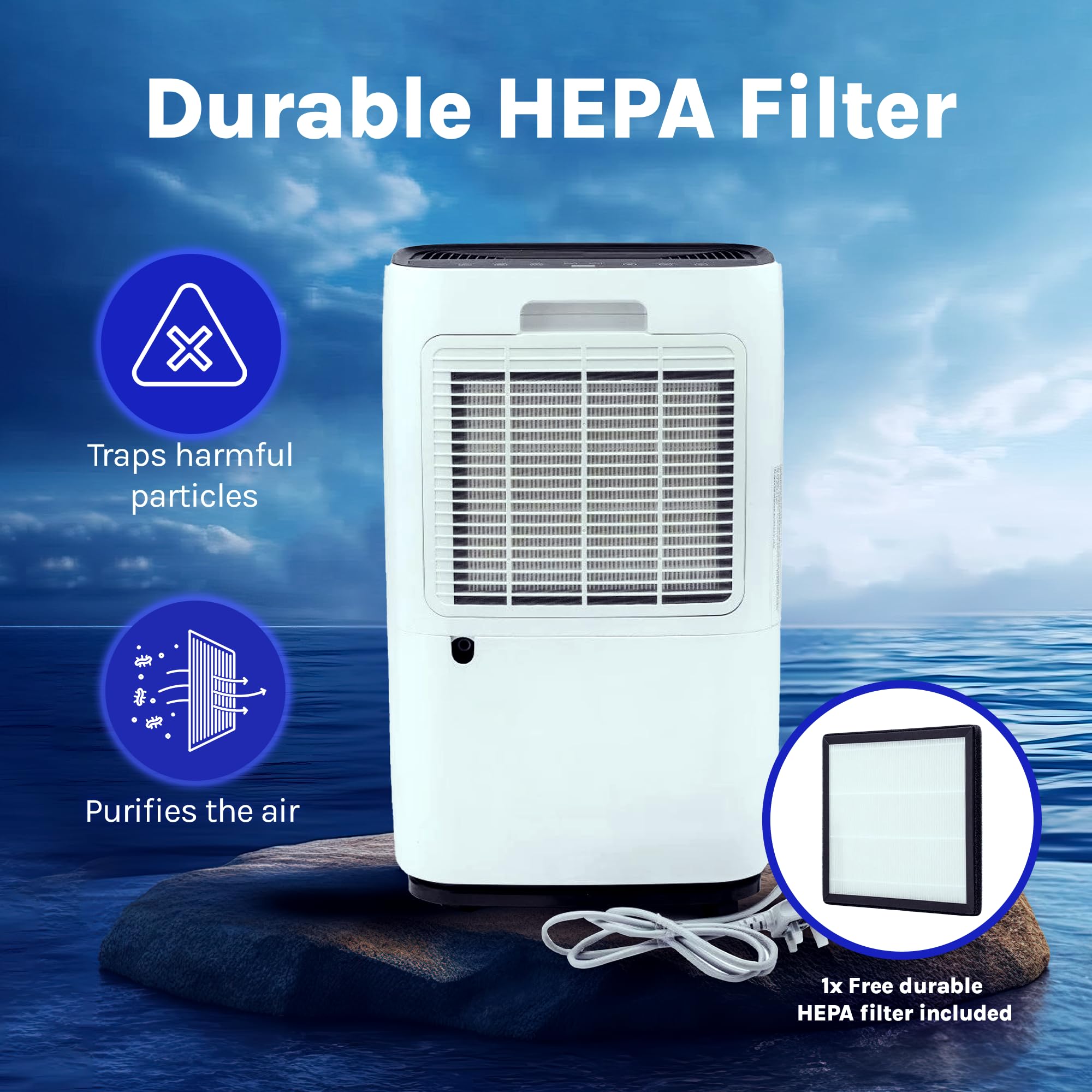 Devola 20L/day Low Energy Dehumidifier, Quiet & Energy Efficient Dehumidifiers for Home & Air purifier With HEPA filter, Laundry Mode