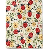 ainori Cute Ladybug Flannel Blanket - Lightweight Soft Cozy Unique Gifts Blankets for Kids,Adult,Women, Nature Lovers,Cute Colorful Flower Throw,Home Room Modern Decor 50x60in
