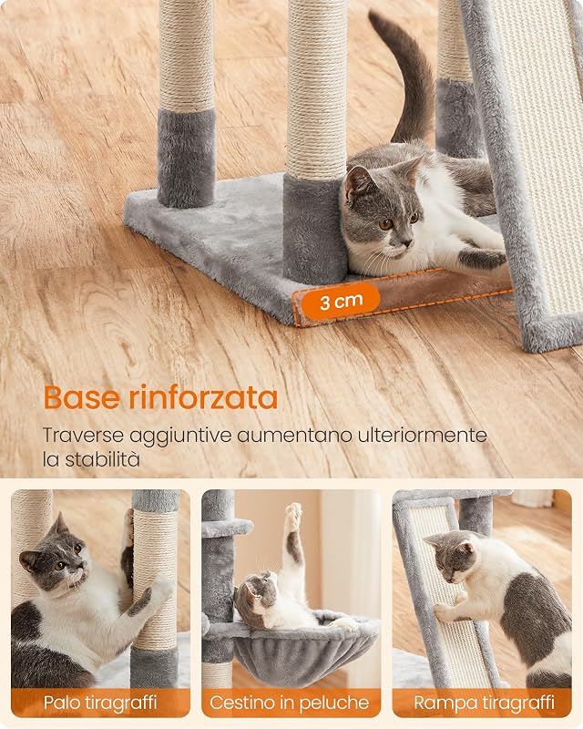 Tiragraffi per Gatti, XXL Posatoio, 162 cm, Grigio Chiaro PCT019W01