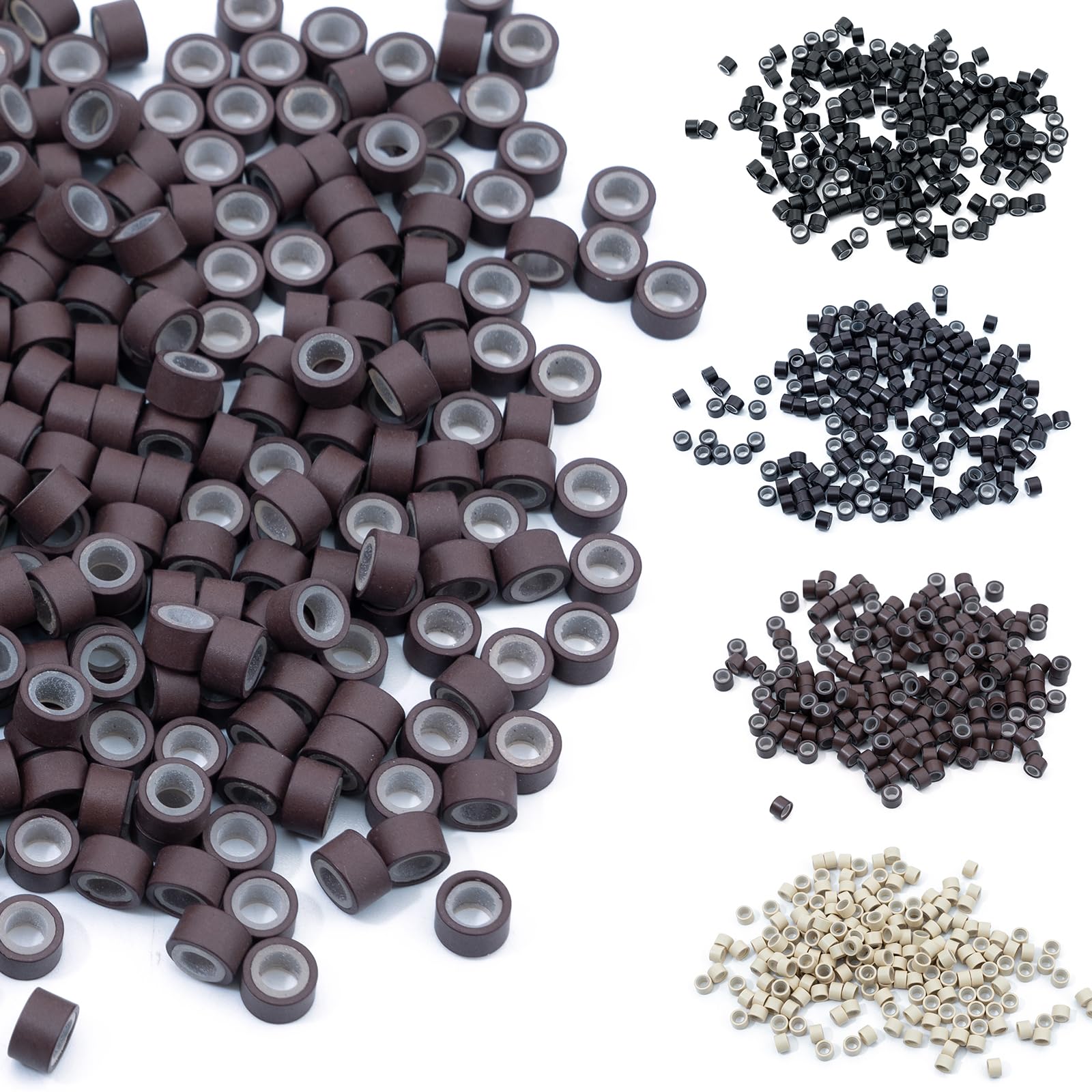 Elailite Micro Rings 5mm Light brown Silicone Lined 500 Pcs Links Beads Linkies for Pre Bonded I Tip Micro Loop Human Hair Extensions