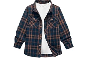 GEEK LIGHTING Boys Plaid Flannel Shirts Long Sleeve Casual Button Down Shirts Collared Fall Clothes