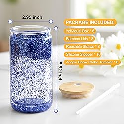 FECBK 8 Pack Acrylic Snow Globe Tumbler with Bamboo
