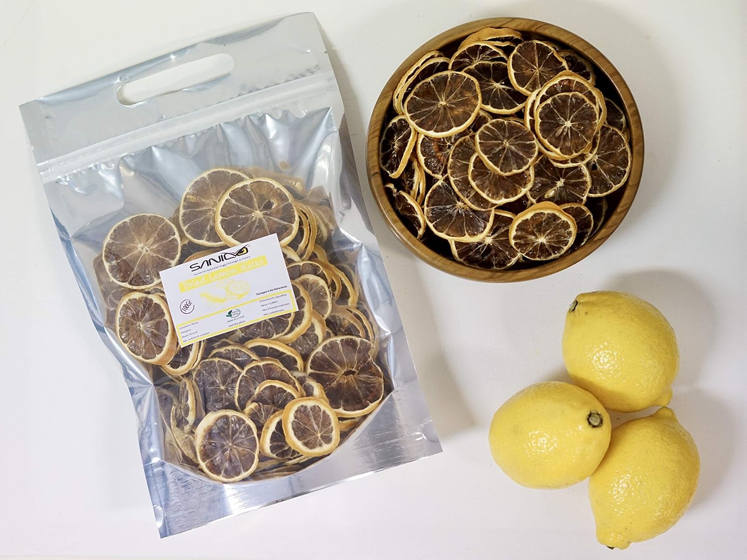 Dried Yellow Lemon Slices. Dried Fruit for Cocktails. Dehydrated Yellow Lemon Without Sugar for