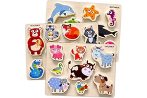 QUOKKA Wooden Puzzles for Toddlers 2-4 – Chunky Matching Puzzles Set –Toddler Montessori Animal Toys with Jumbo Animals Toddl