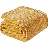 BATTILO HOME Mustard Yellow Throw Blanket for Couch, Knit Gold Chenille Throw Blanket for Sofa,Chair, Soft Cozy Spring Blanket for Bed,Home Decor, 51"x67"