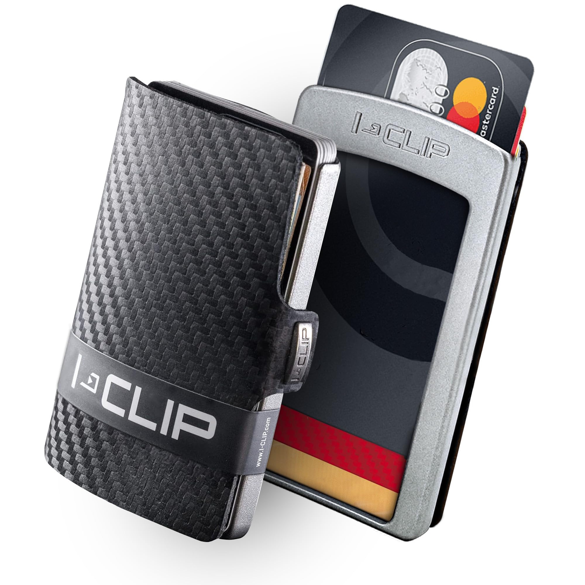 I-CLIP Original Mini Wallet with Moneyclip - Slim Wallet - Leather Wallet - Cardholder - Silver Carbon