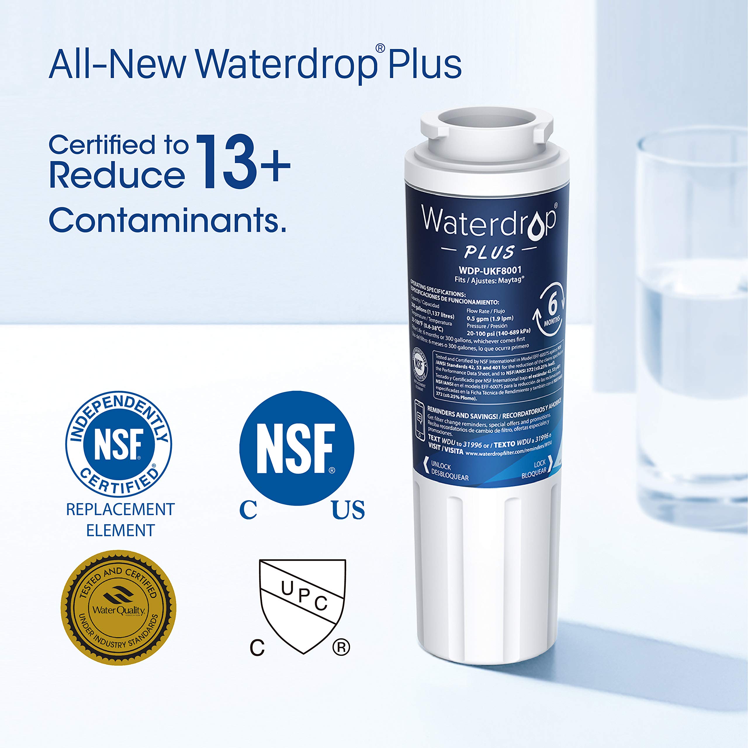 Waterdrop UKF8001 Refrigerator Water Filter, Compatible with Maytag