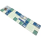 Hominter Ocean Breeze Glass Tile Blue & Green Beach Theme with Sea Shell Accents, Elegant Mosaic for Kitchen Backsplash, Bathroom Wall and Pool Decor (3x12 Sample)