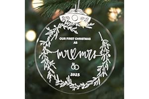 OLICARD First Christmas Married Ornament 2023 Glass Wedding Gifts for Couples Unique with Gift Box, 1st Christmas as Mr and Mrs Gift, Wedding Bridal Shower Gifts for Her, Newlywed Keepsake Gift