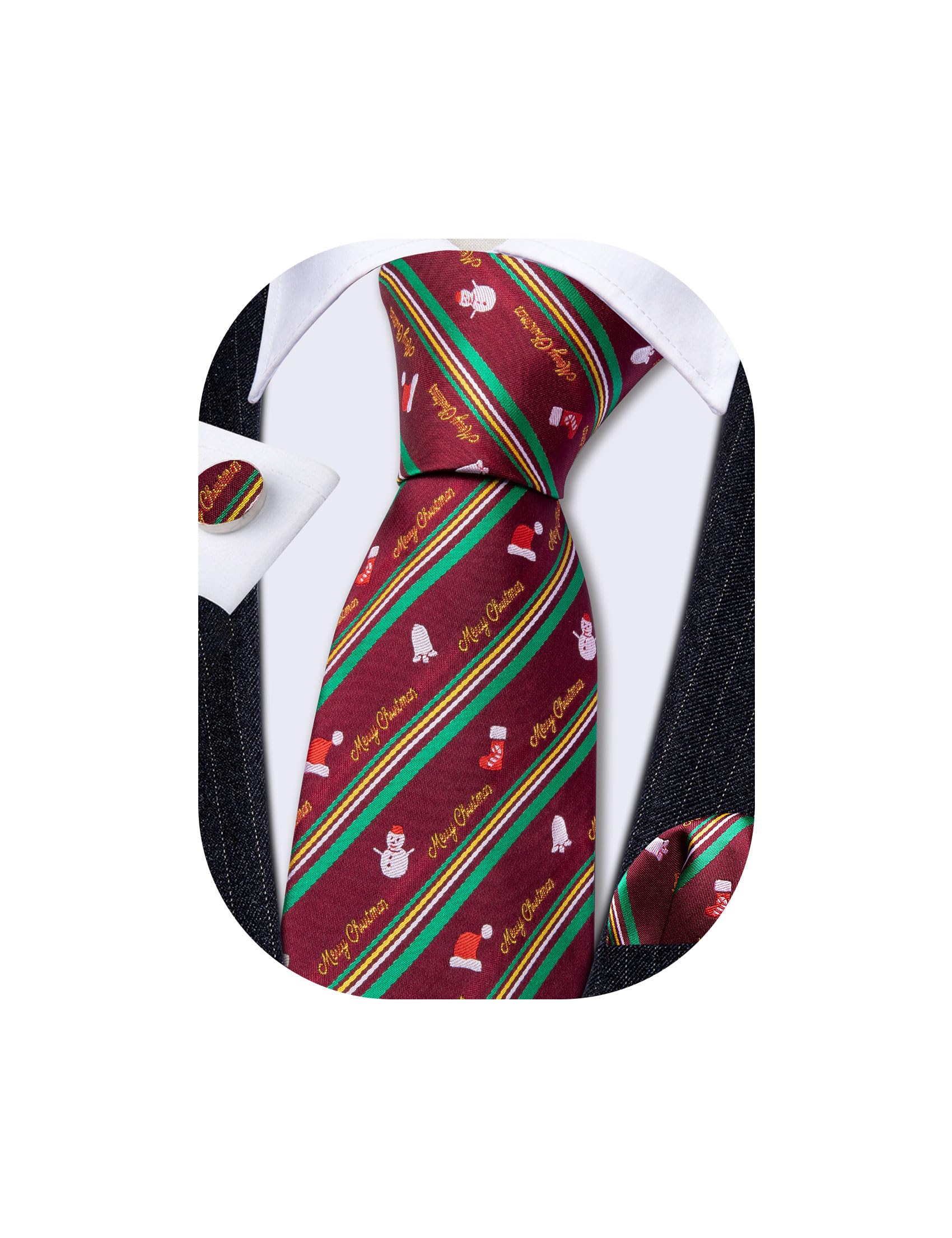 Barry.Wang Mens Christmas Tie Set Maroon Green