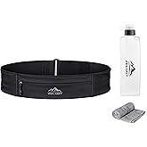 Zelvot Running Belt with 355ml Water Bottle, Extension Strap & Phone Holder, Adjustable Running Fanny Pack with Gym Towel, Waterproof Belt Bag for Women Men for Jogging Hiking Marathon (Black, Medium)