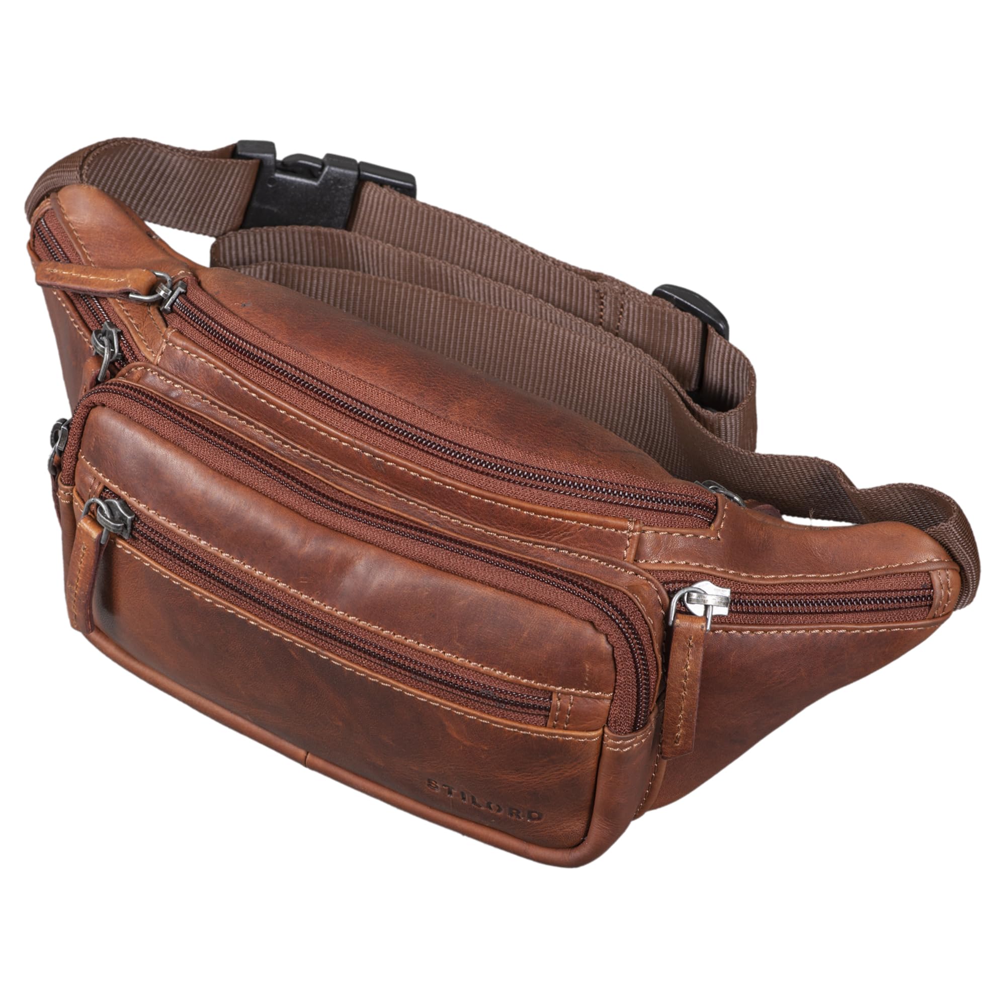 STILORD 'Zion' Vintage Genuine Leather Waist Bag Vintage Waist Bag Men and Women Travel Sport Smartphones, Porto – Cognac, L, Porto Cognac, L