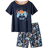 CYCHELRY Little Big Boys Summer Orange Gamer Pajamas Short Sleeve and Shorts Soft Nighty PJS 2PCS Sleepwear Set Size 6-16