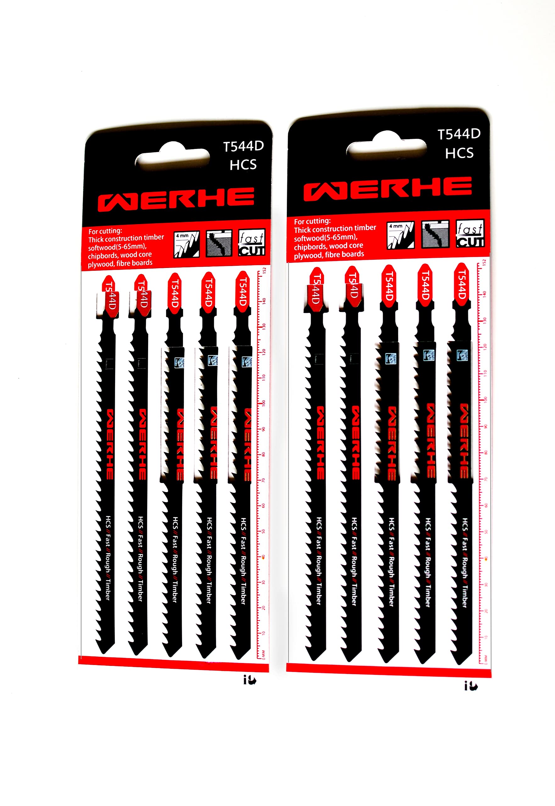 WERHE ® Professional - 10 x Wood Jigsaw Blades - C 152mm T544D Extra Long - Fast Cutting Thick Layers - Compatible with Bosch, Metabo, Milwaukee, Makita Jigsaws