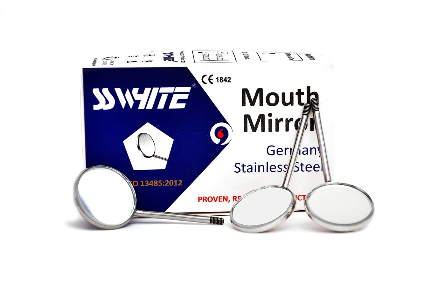 SS WHITE Dental Mouth Mirror Top Plain (Number 7) Pack of 5 Pieces