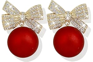 HUASAI Christmas Earrings for Women Rhinestone Pearl Bow Earrings Holiday Jewelry Gifts Christmas Outfits for Women Decorations Gifts Stocking Stuffers