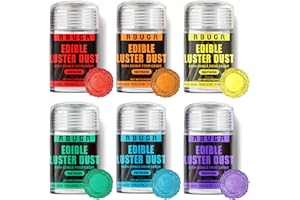RBUGR Edible Glitter Set, 6 Colors Edible Luster Dust, Food Grade Drink Glitter Edible Dust, Sprinkles Cocktail Glitter, Shimmering Powder Glitter for Fondant, Candy, Vegan Cake Decorating（4g/0.14oz）