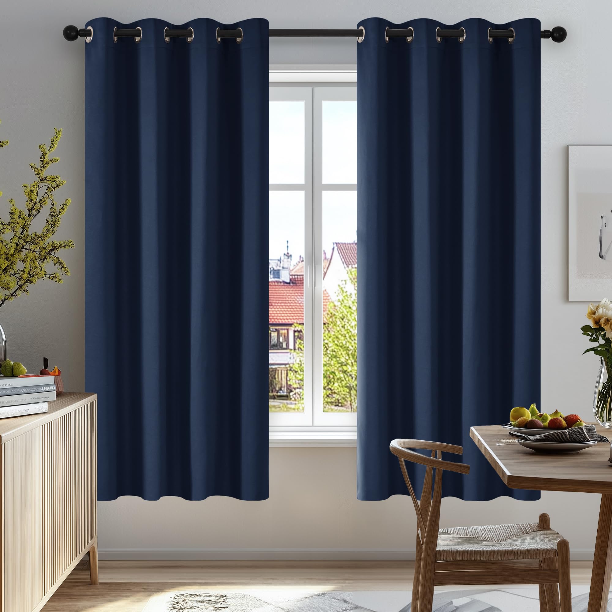 Deconovo Thermal Insulated Curtains Eyelet Blackout Curtains Room Darkening Curtain for Bedroom 52"x 63" Navy Blue 1 PAIR