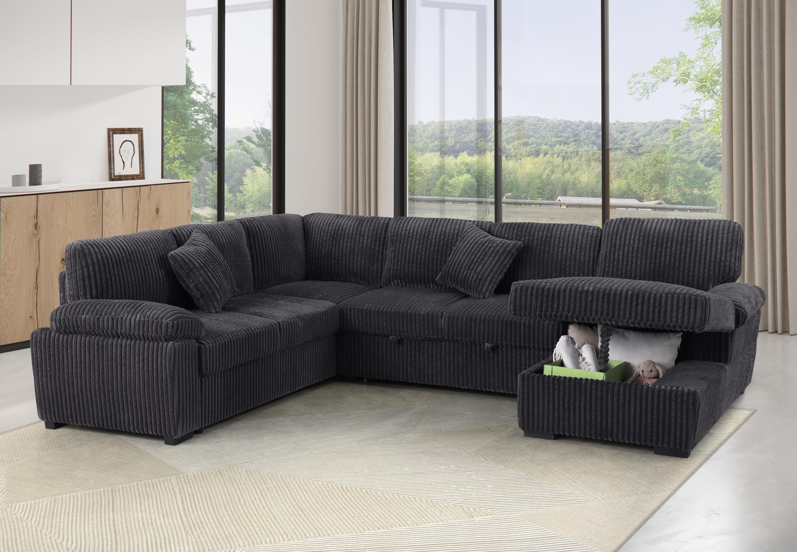 Photo 1 of *PARTIAL SET**PART 3 OUT OF THE 4***ERYE Oversized U-Shaped Sleeper Sectional Sofa Living Room Convertible Pull Out Sleeper Couch Bed, Modern U-Shaped Plush Corduroy Upholstered Sofa Couch W/Right Facing Chaise and Pillow-top Armrests