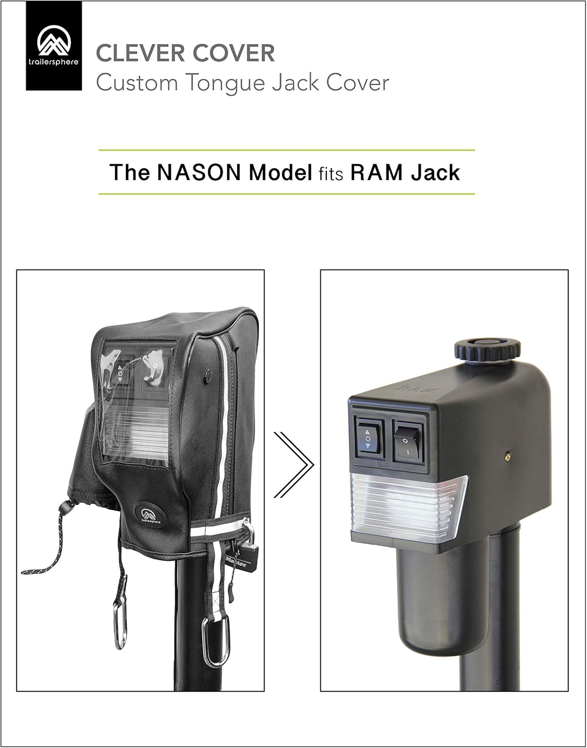 Clever Cover for RAM Jack by Trailersphere Custom Electric Tongue Jack Cover for Trailer, RV, Camper, Chains Holder, Plug Protector, Sun and Waterproof (RAM Jack Cover): Automotive