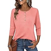 Zeagoo 3/4 Length Sleeve Womens Tops Crew Neck Blouses Dressy Casual Loose Fit Plain T Shirts Work Clothes Coral Pink