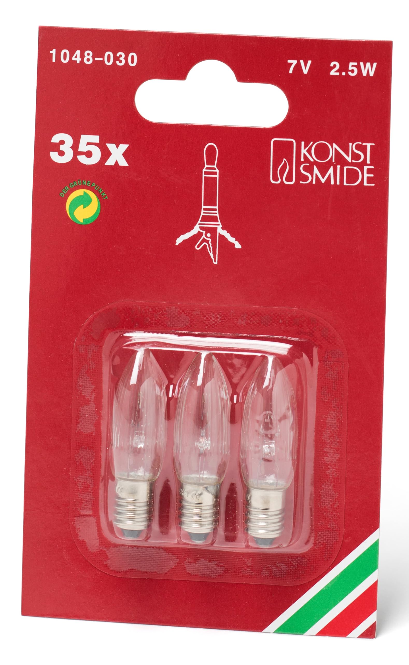 Konstsmide Official Spare Bulbs 1048-030/Spare Apex Bulb/Welcome Light Bulbs/7 V 2.5 W/E10 Screw Thread/Pack of 3