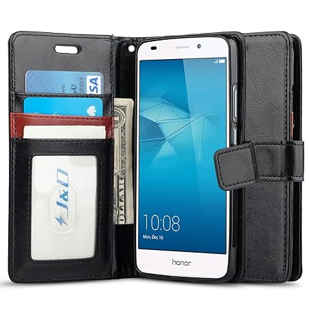 J & D Honor 5C Hülle, [Handytasche mit Standfuß] [Slim Fit] Robust Stoßfest Aufklappbar Tasche Hülle für Huawei Honor 5C - Sc