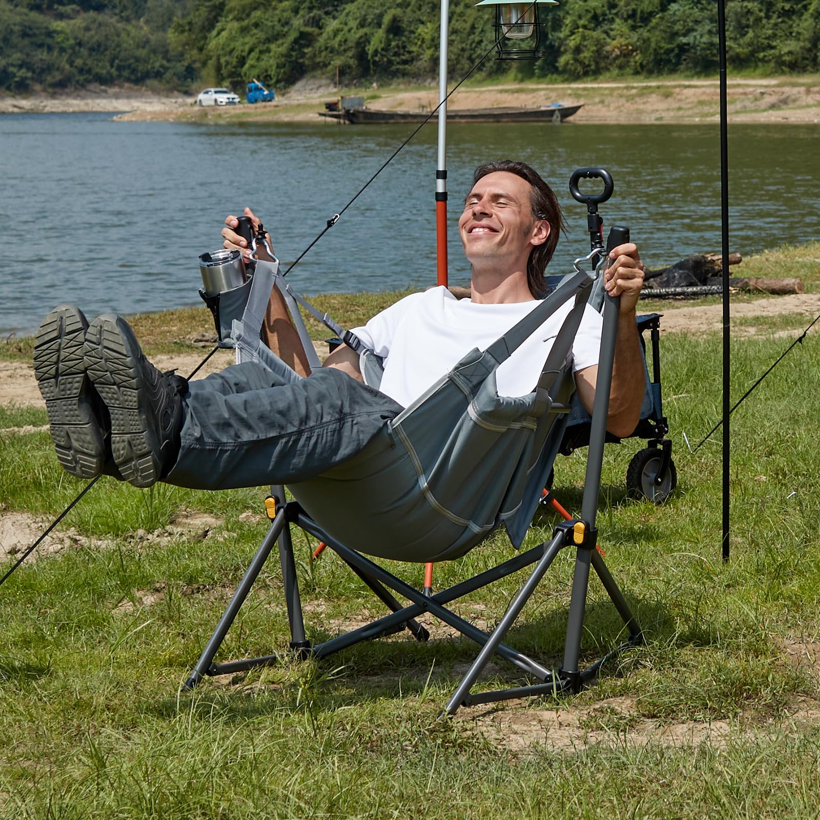 Photo 1 of TIMBER RIDGE Hammock Camping Chair with Adjustable Backrest, Heavy Duty Folding Hammock Chair Supports 300lbs, Portable Hammock Chair for Camping, Travelling and Patio, Grey