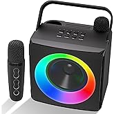 Verkstar Karaoke Machine, Portable Karaoke Speaker with 2 Wireless Microphones Storage Hole, Bluetooth PA System for Adults Kids with LED Lights, Home Party Gift for Girls Boys