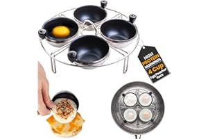 Eggssentials Stainless Steel Egg Poacher Pan Insert | 4 Poached Egg Cups PFOA Free Nonstick | 7.25 inch Rack Compatible with 
