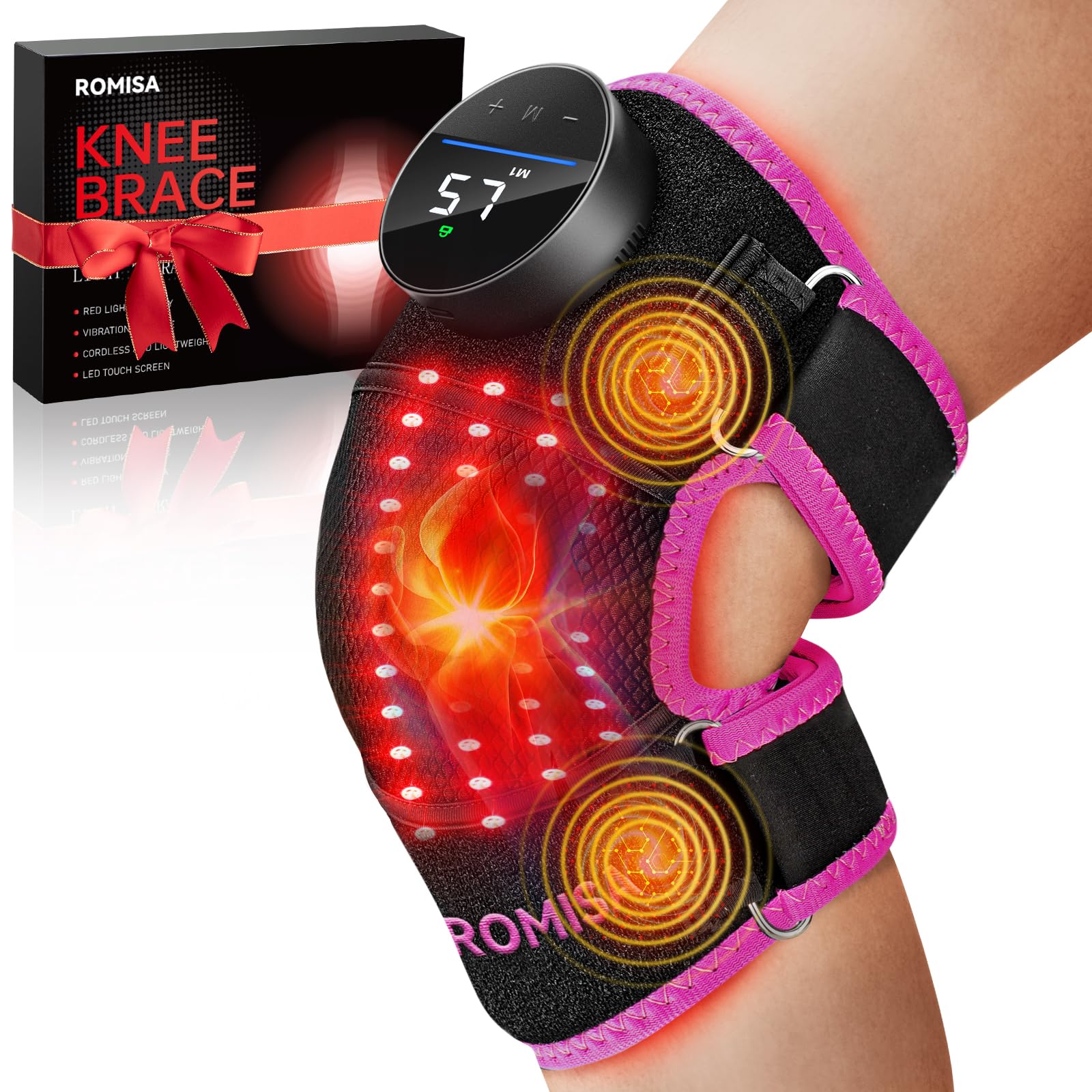 Photo 1 of Red Light Therapy Knee Brace with Heated Vibration, Cordless Knee Massage, Rechargeable 660nm & 850nm Near Infrared Light Therapy Device for Knee/Elbow/Shoulder, Pink.