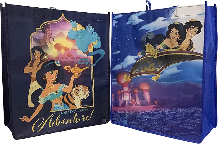 Amazon Com Set Of 2 Aladdin And Jasmine Tote Bag Great For Gifts And Party Favors Kitchen Dining